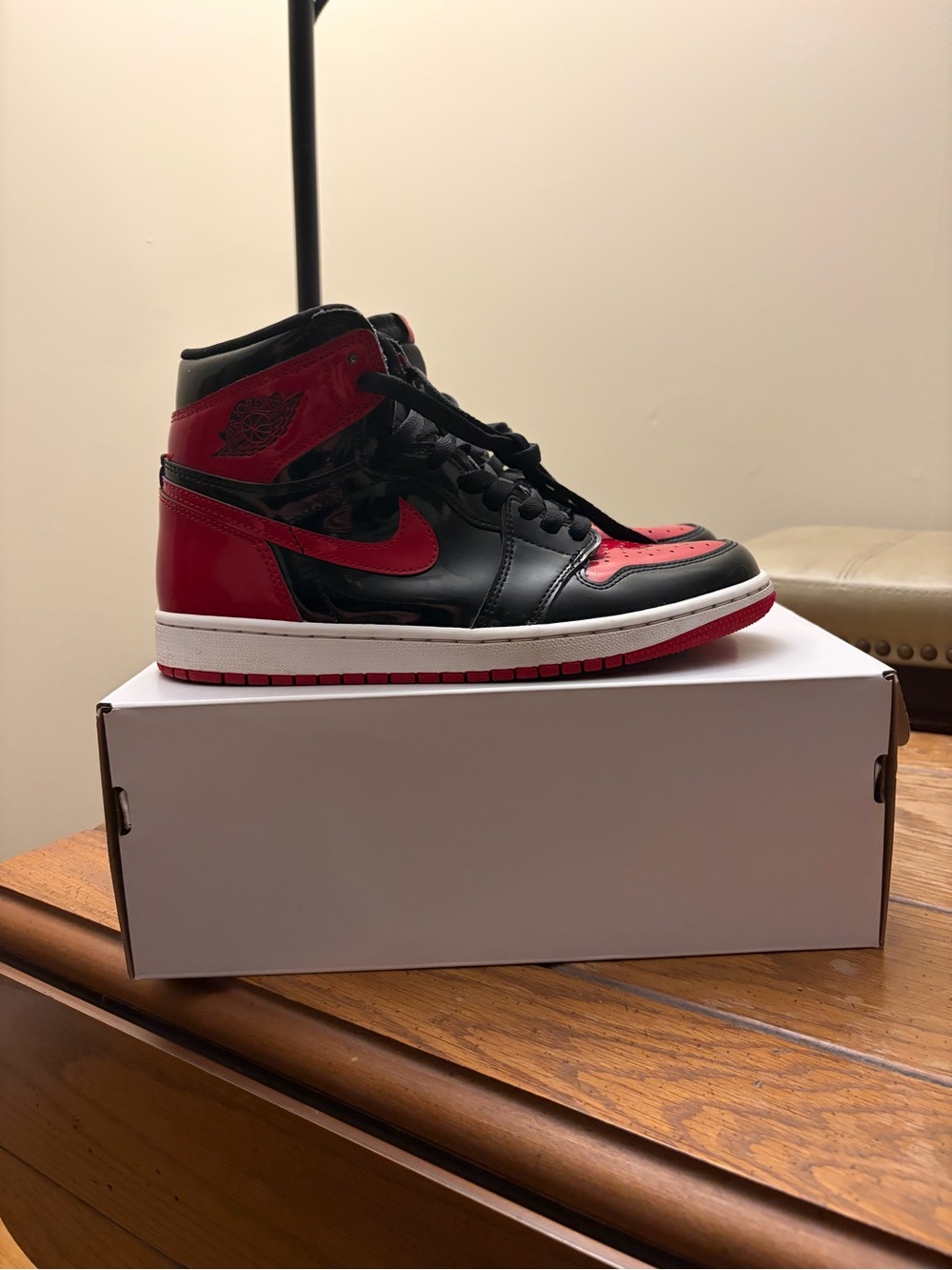 Nike Air Jordan 1 High OG Patent Bred 555088-063 Retro Black Red Womens Size 8